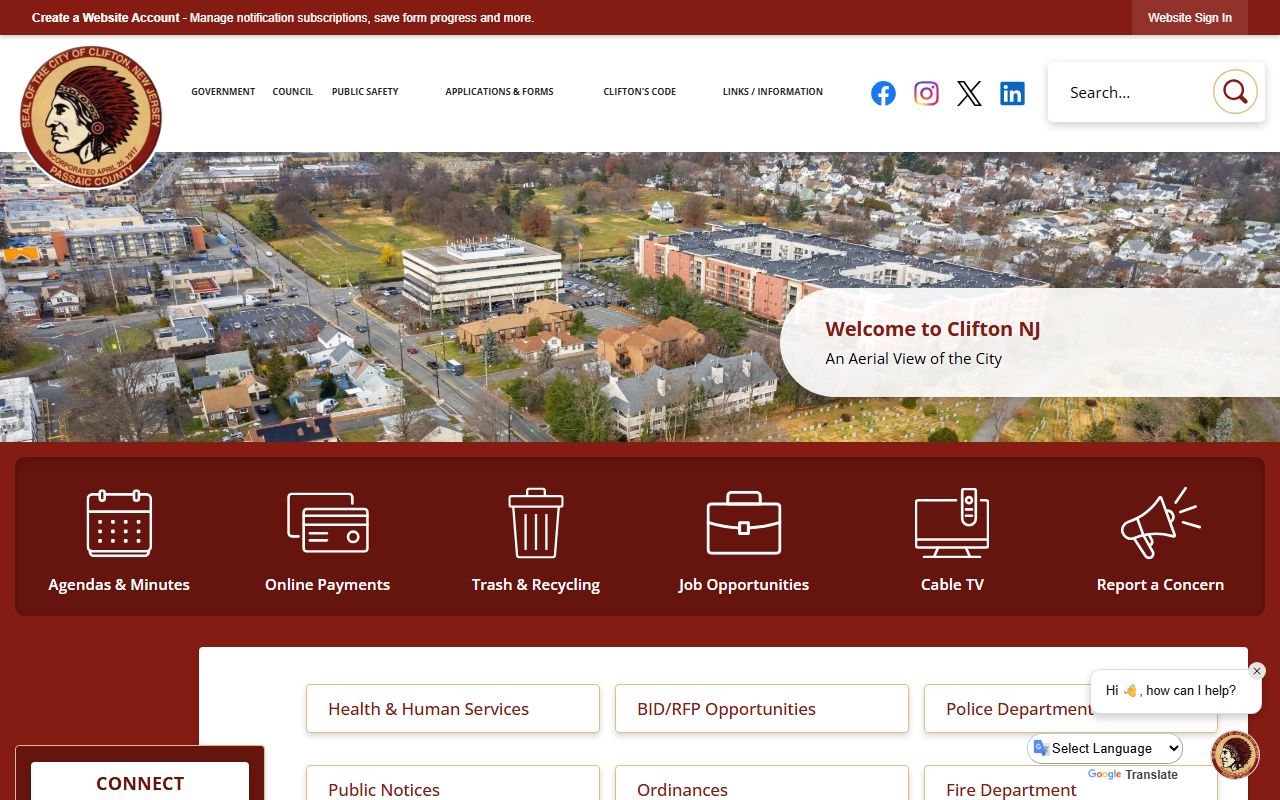 City of Clifton official website for property records and municipal services