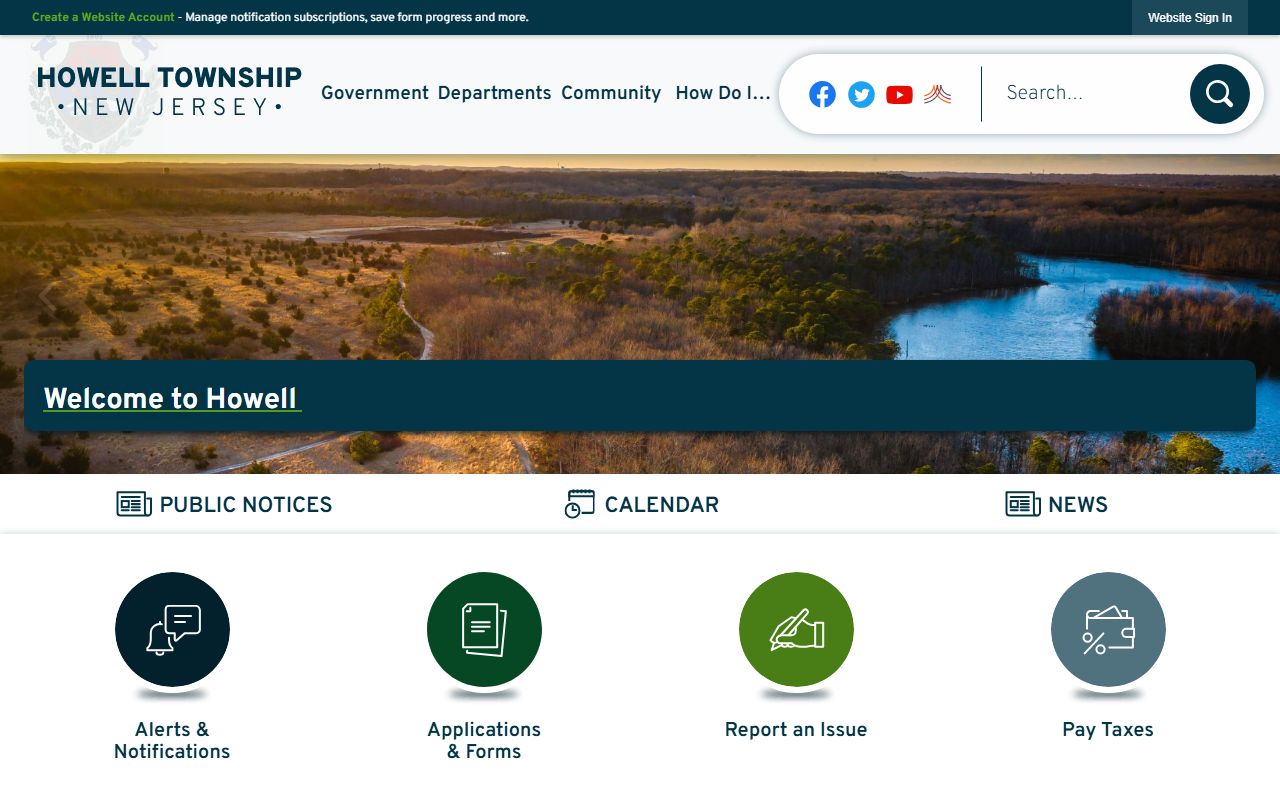 Howell Township official website showing property and municipal resources