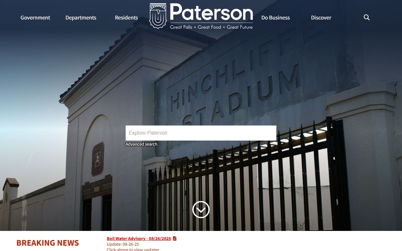 Paterson city website showing property and municipal services information
