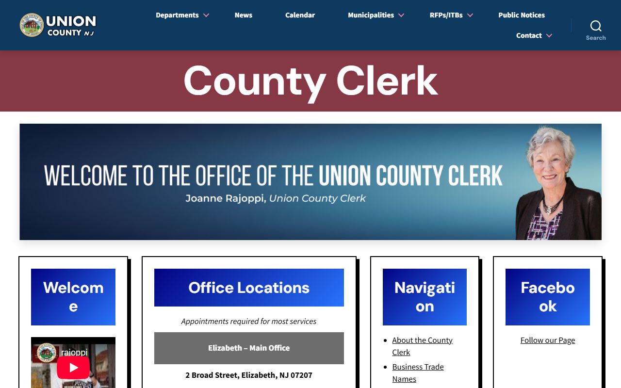 Union County Clerk website showing Plainfield property records search tools