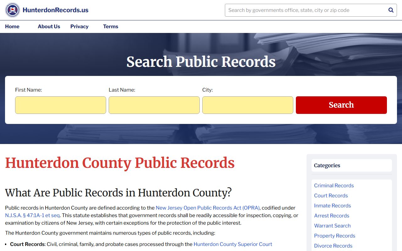 Hunterdon County online land records search portal for property records