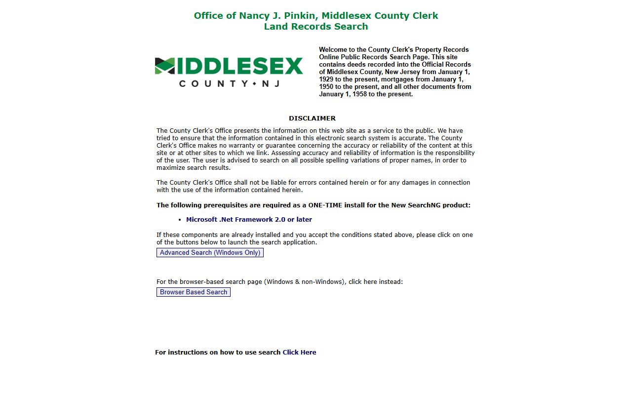 Middlesex County online records search portal for property records