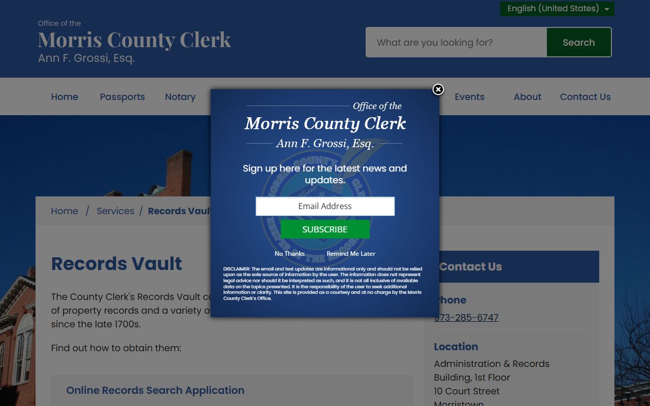 Morris County Records Vault for archived property documents