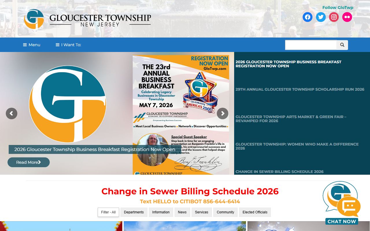 Gloucester Township official website showing local government services