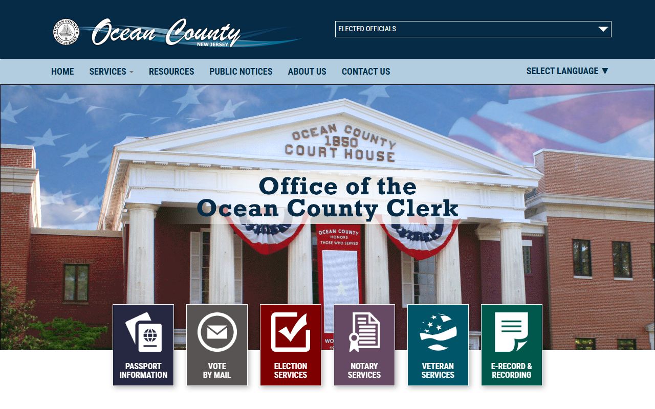 Ocean County Clerk website with property records office details