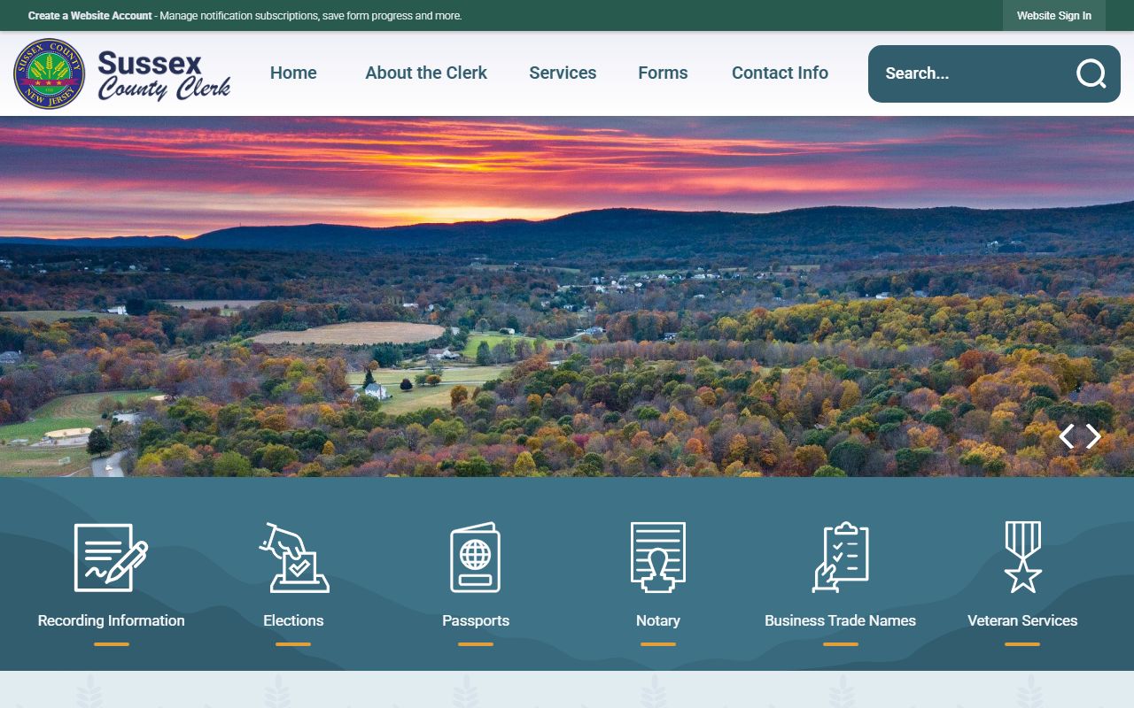 Sussex County Clerk website showing property recording services