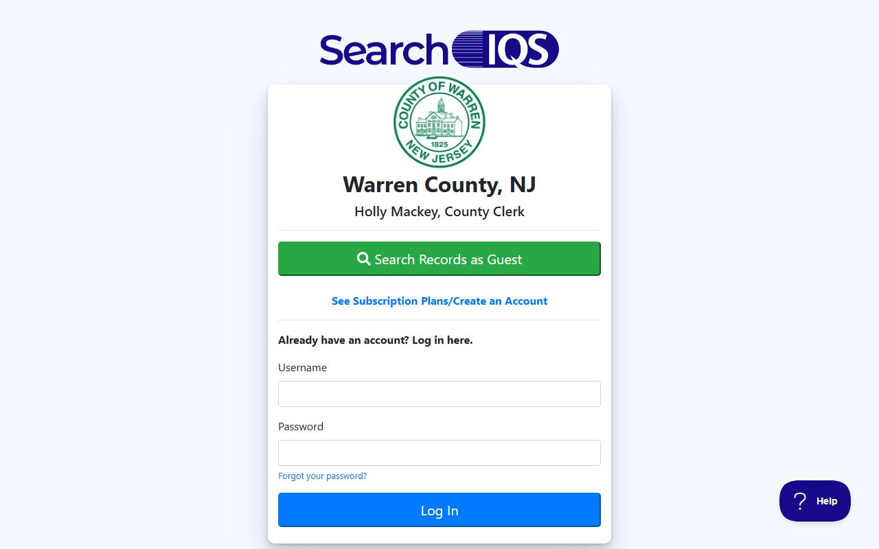Warren County SearchIQs portal for searching property records online
