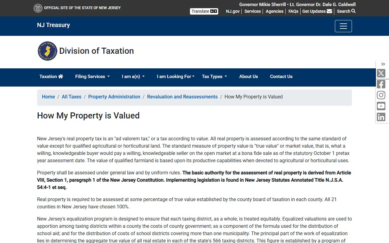 New Jersey Division of Taxation property records page