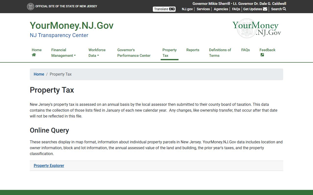 New Jersey Property Tax Transparency Portal for searching property records